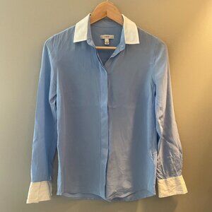 EUC J.Crew Silk Boy Collared Oxford Shirt Blue Size 00